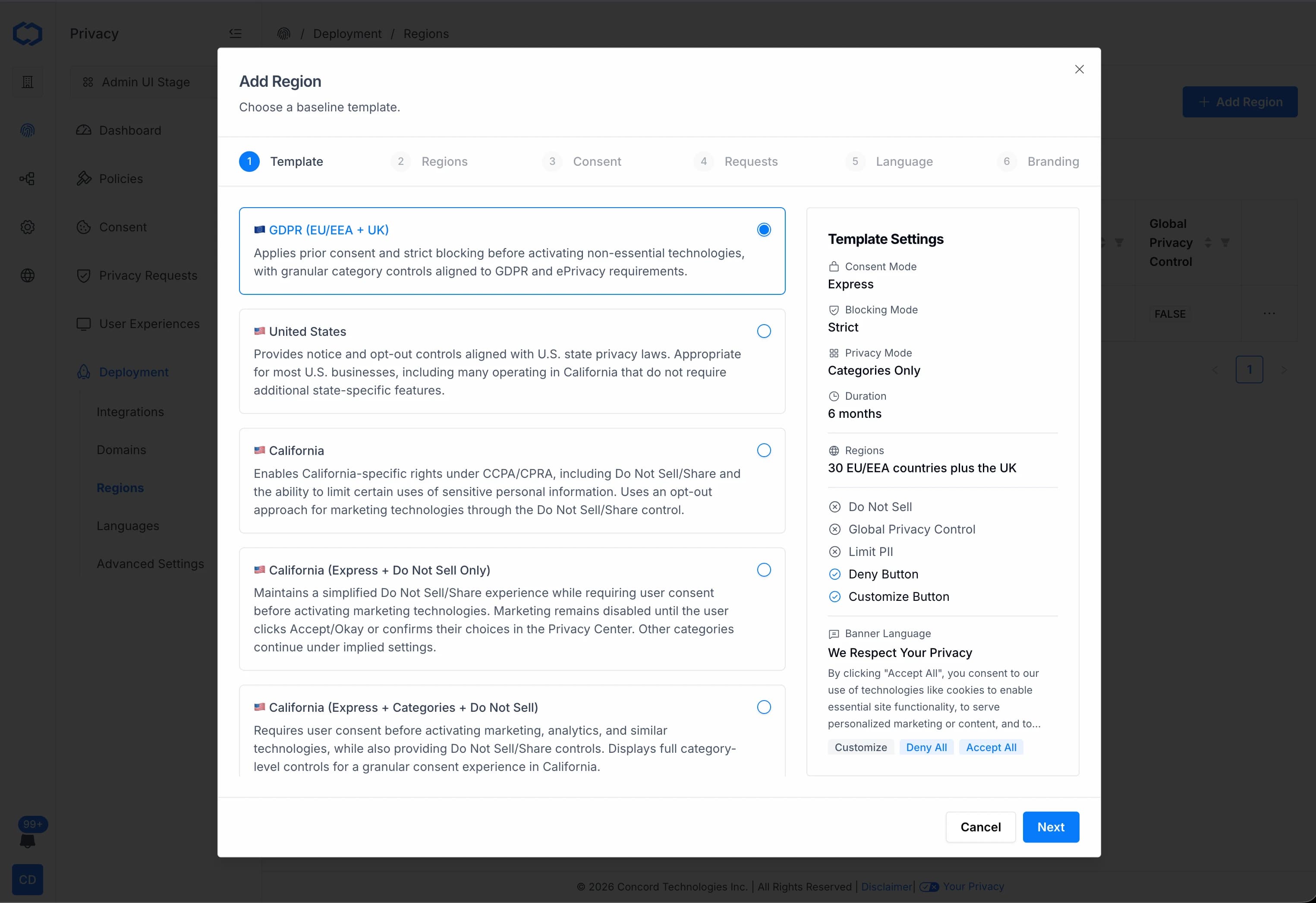 Updated Regions Configuration Wizard in Concord