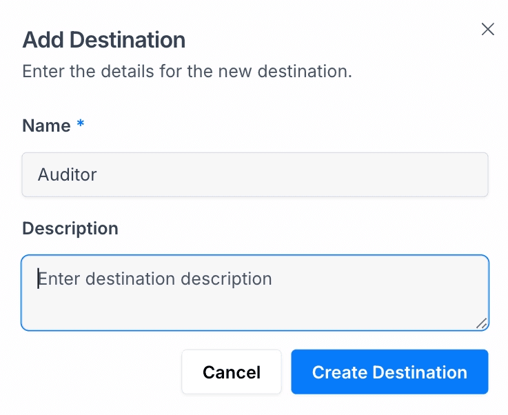 Add Destination dialog