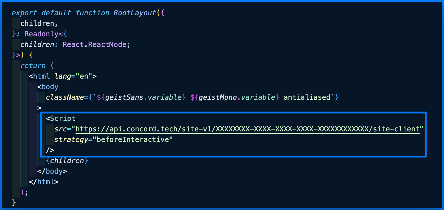 Next.js script integration example