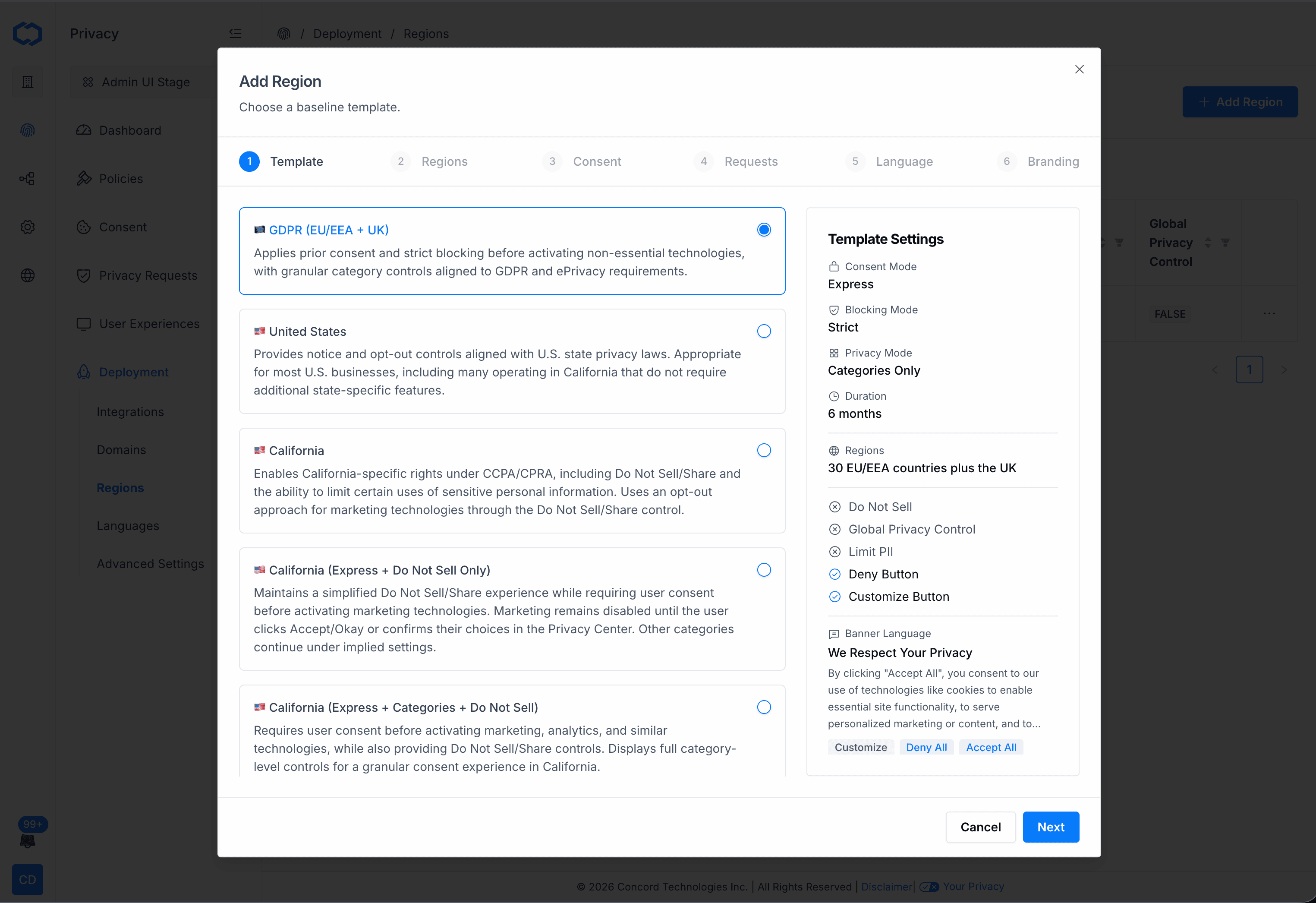 Updated Regions Configuration Wizard in Concord