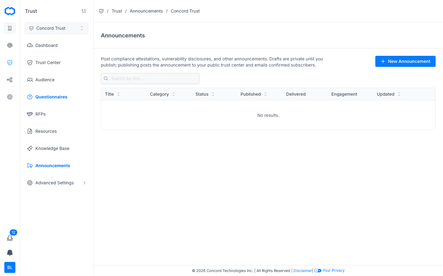 Announcements page