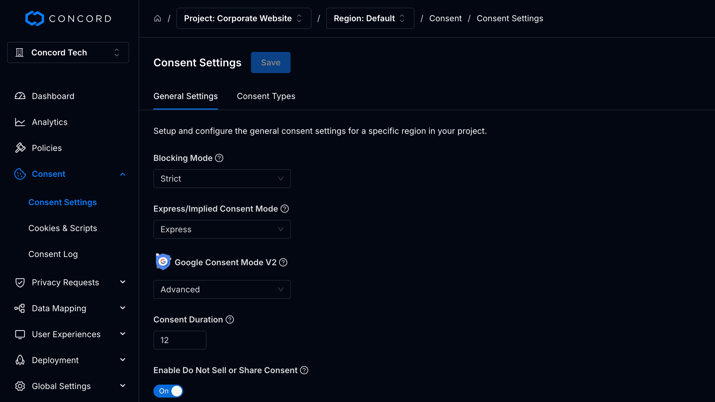 Consent Banner Example Screenshot | Concord