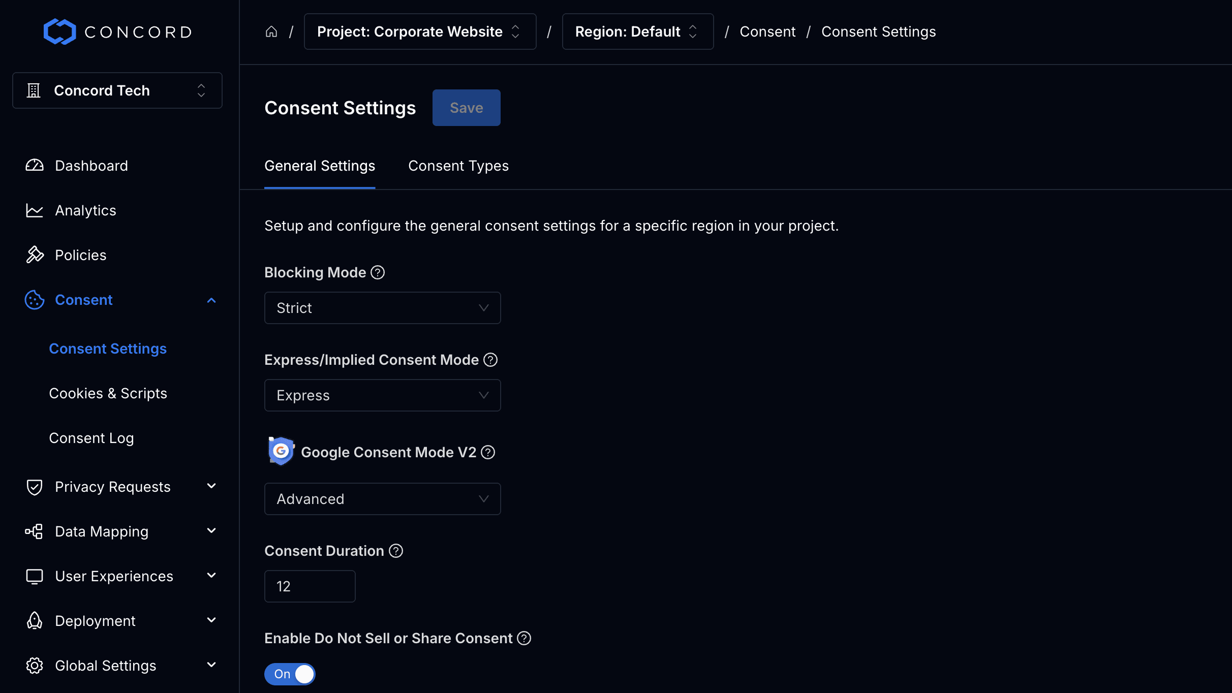 Consent Banner Example Screenshot | Concord