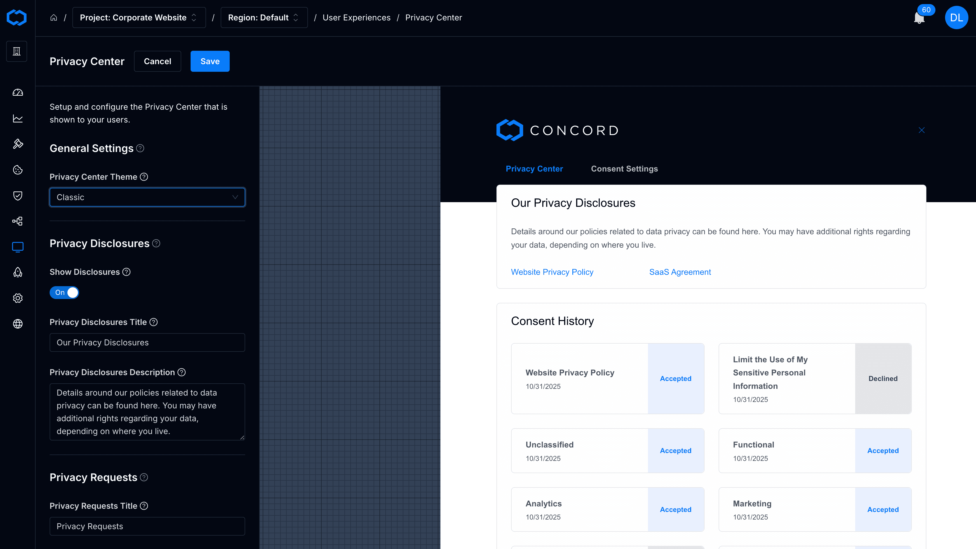 Patient Privacy Center Experience Screenshot | Concord