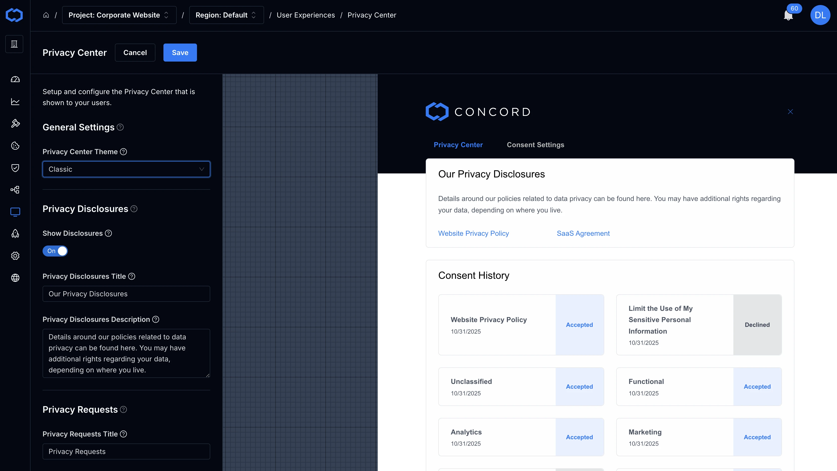 Patient Privacy Center Experience Screenshot | Concord