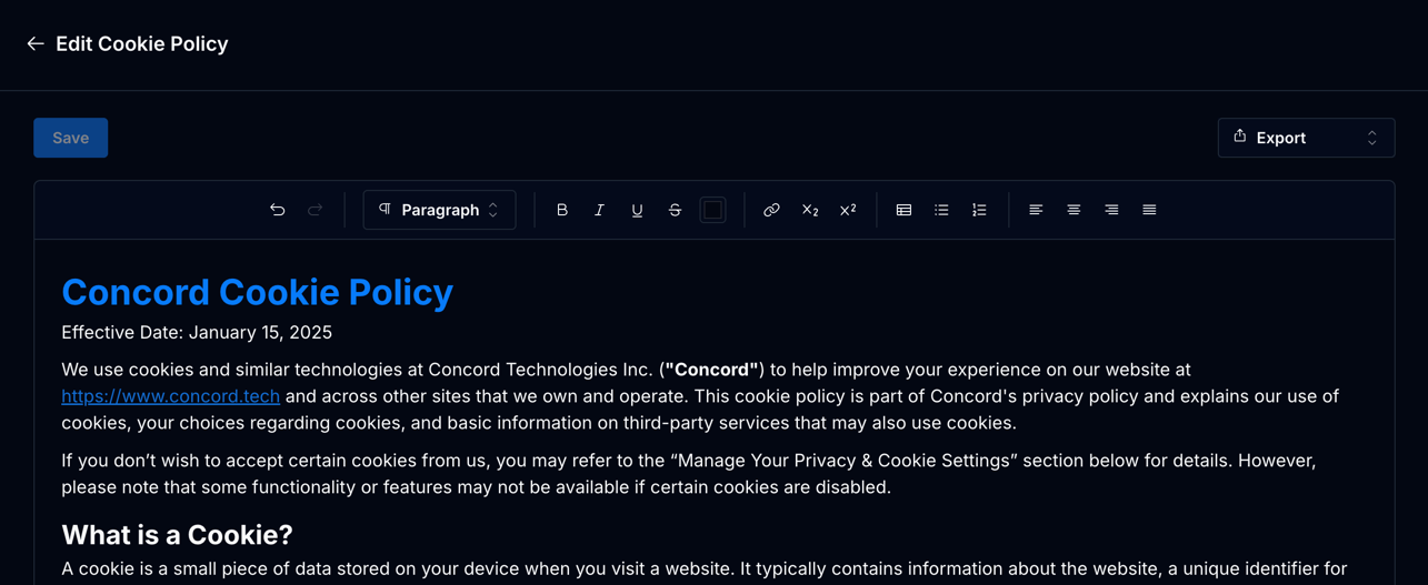 Edit Cookie Policy | Concord