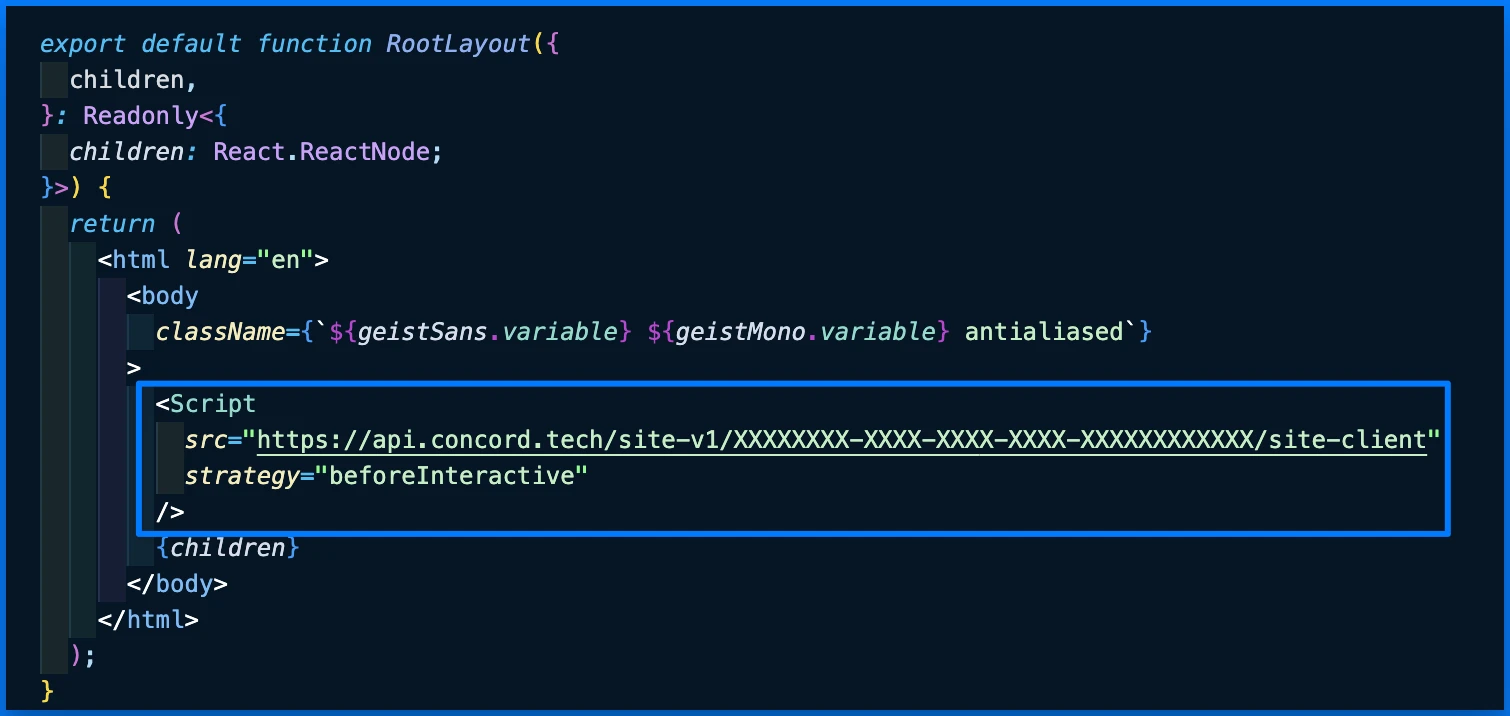 Next.js script integration example