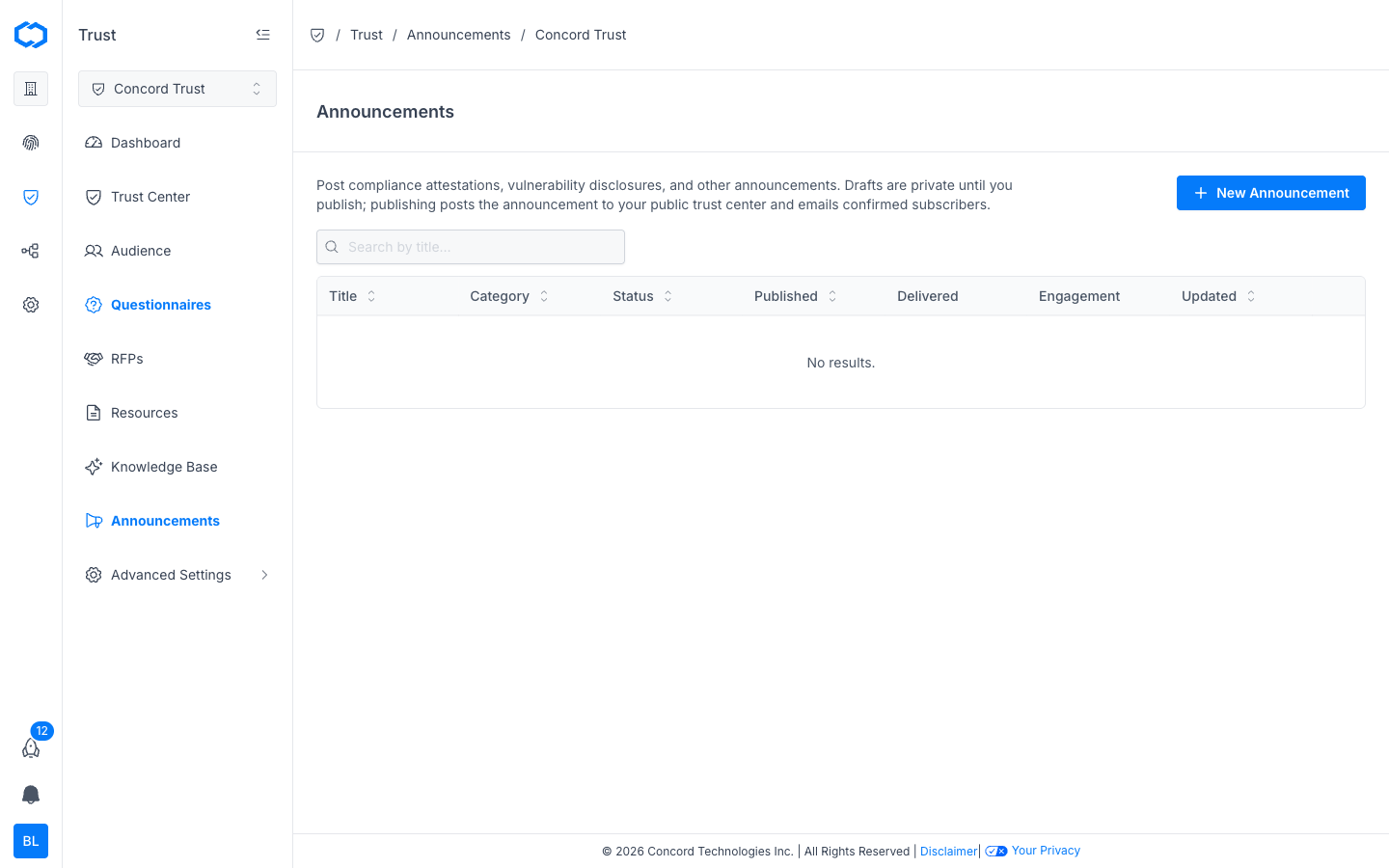 Announcements page